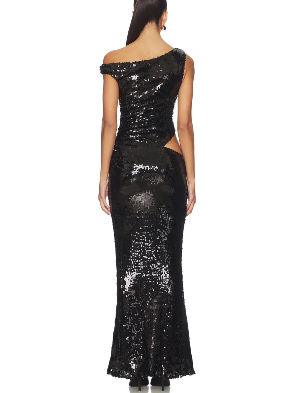 superdown Black One-Shoulder Sequin Cutout Gown